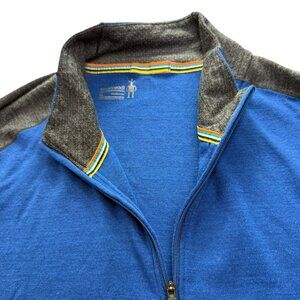 Smartwool Half-Zip Pullover Sweater Size Men's XL Blue Gray colorblock Mock Neck